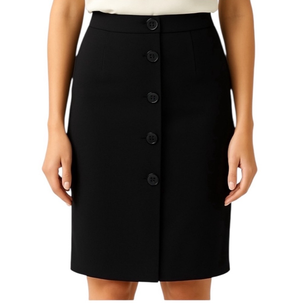 Magaschoni Black Button Front Pencil Skirt Size 12 6